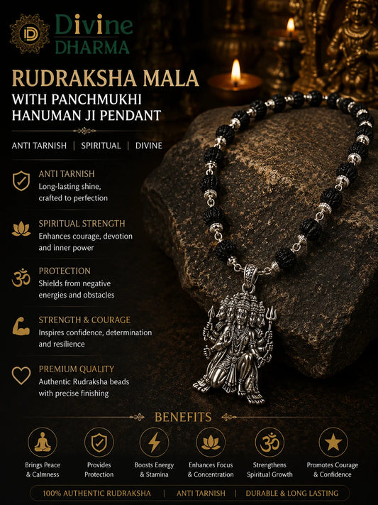 Panchmukhi Hanuman Pendant with Rudraksh Mala
