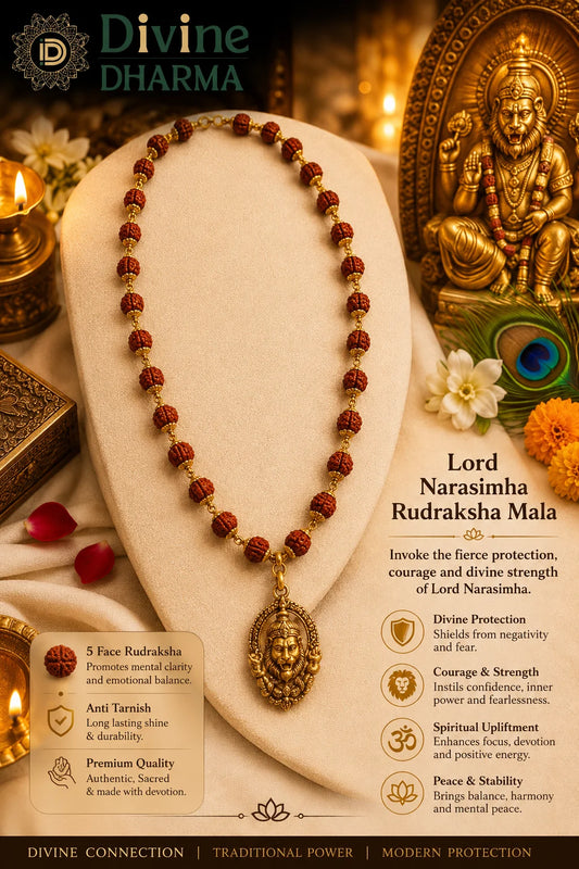 Lord Narasimha Pendant with Rudraksha Mala